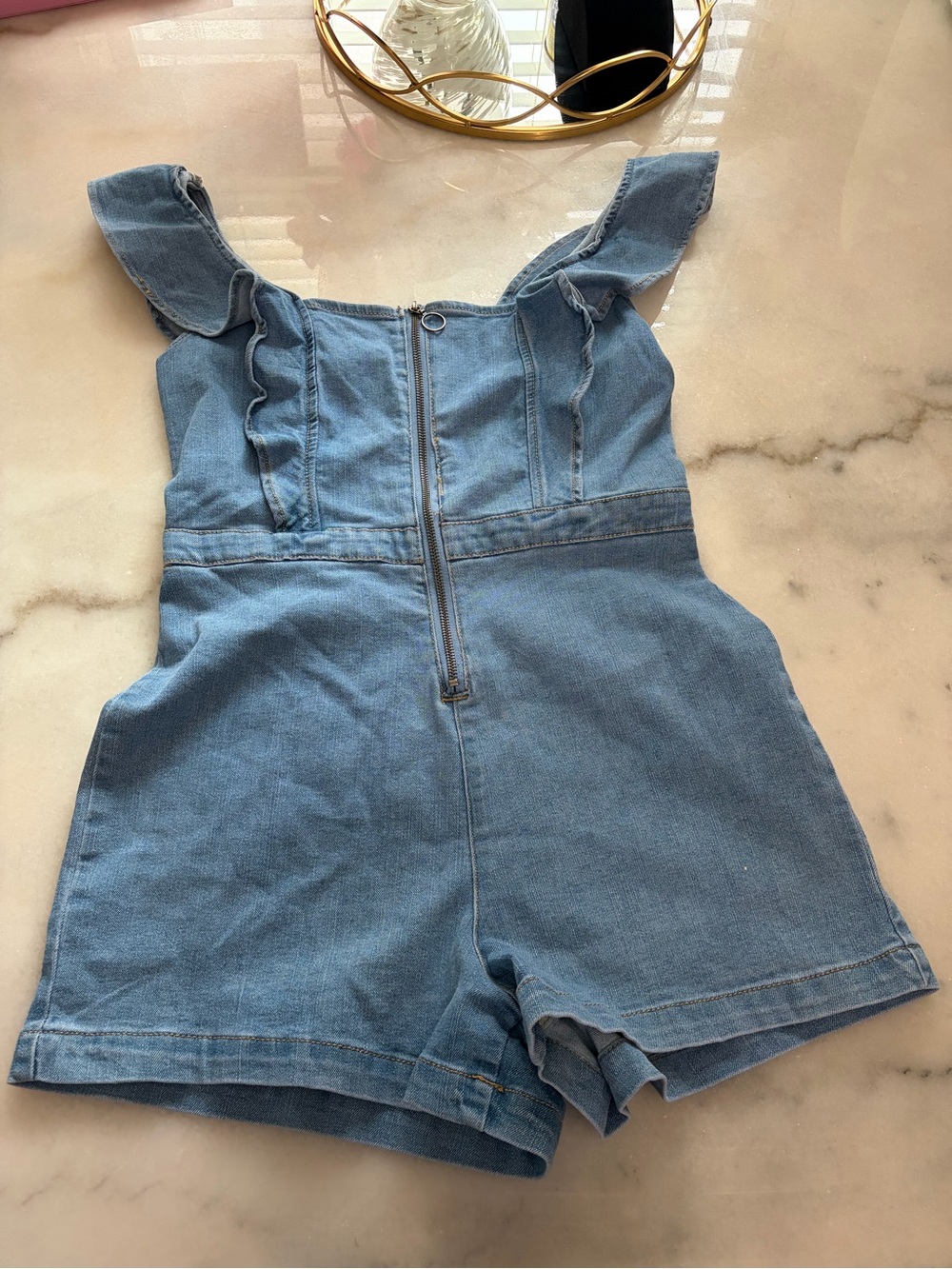 Tinseltown Denim  Romper Shorts - Light Blue